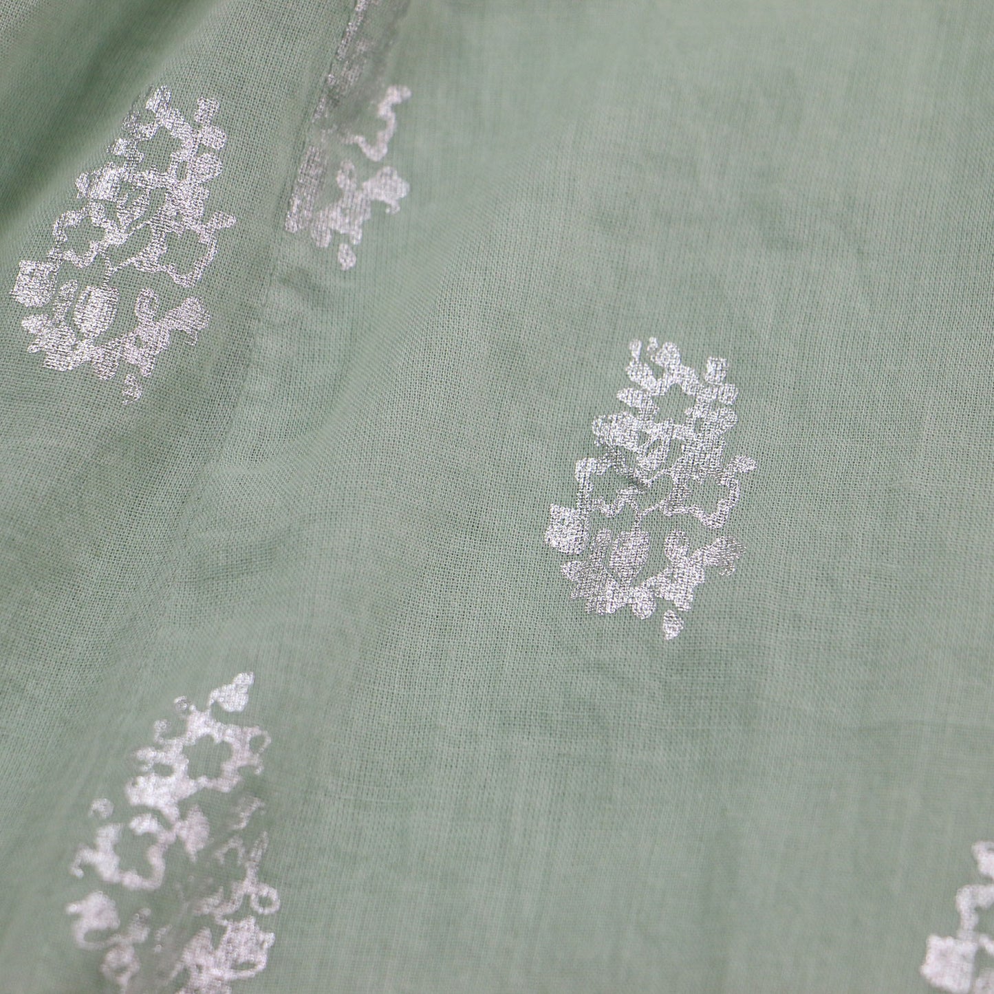 コットンボイル フラワープリントドレス / Cotton Voile Foil Flower Print Sleeve Dress Aライン フレア Vネック 長袖 花柄 箔押し メタルボタン