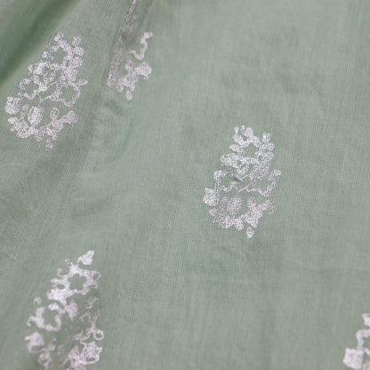 コットンボイル フラワープリントドレス / Cotton Voile Foil Flower Print Sleeve Dress Aライン フレア Vネック 長袖 花柄 箔押し メタルボタン