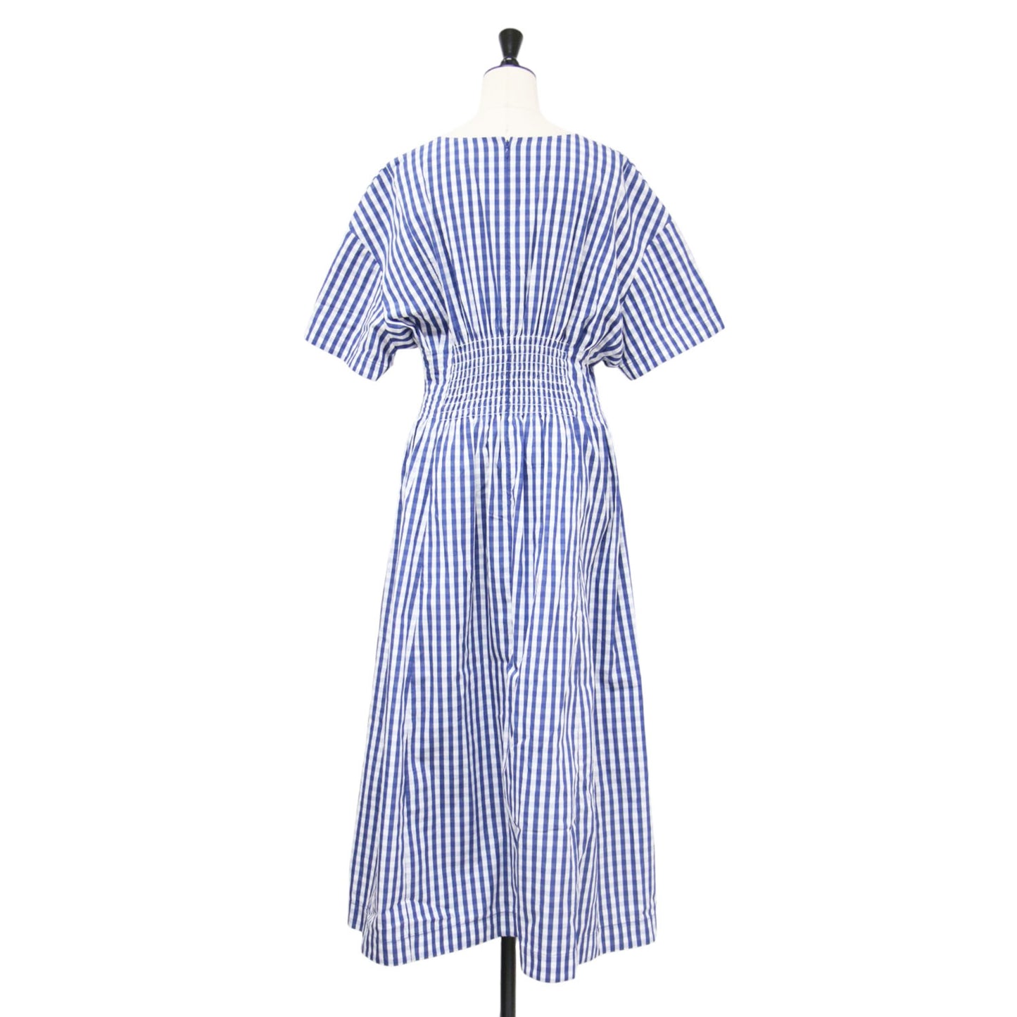 ギンガムチェック ラウンドフォーム ドレス / Gingham Check Round Form Dress ワンピース ロング 半袖 Vネック コットン