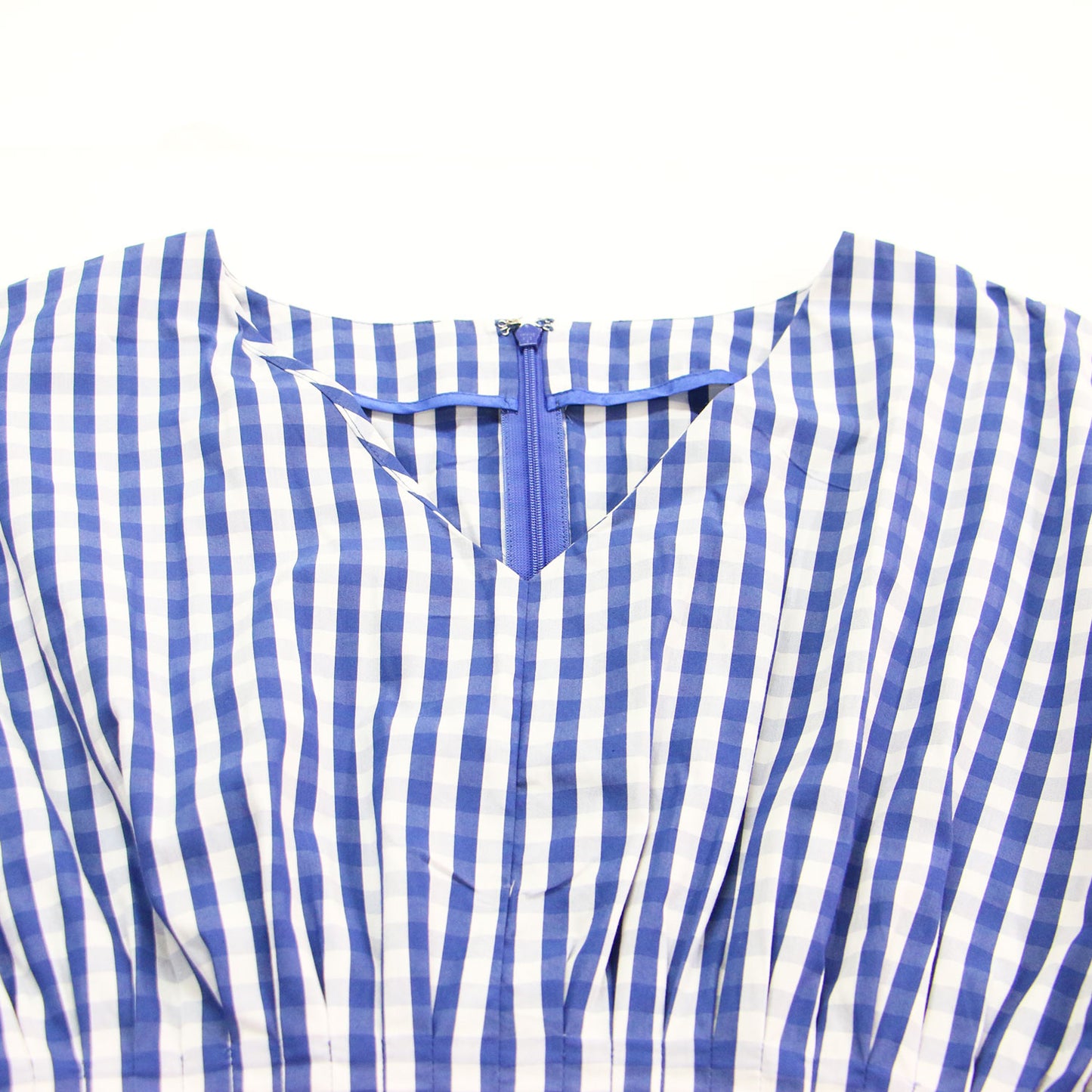 ギンガムチェック ラウンドフォーム ドレス / Gingham Check Round Form Dress ワンピース ロング 半袖 Vネック コットン