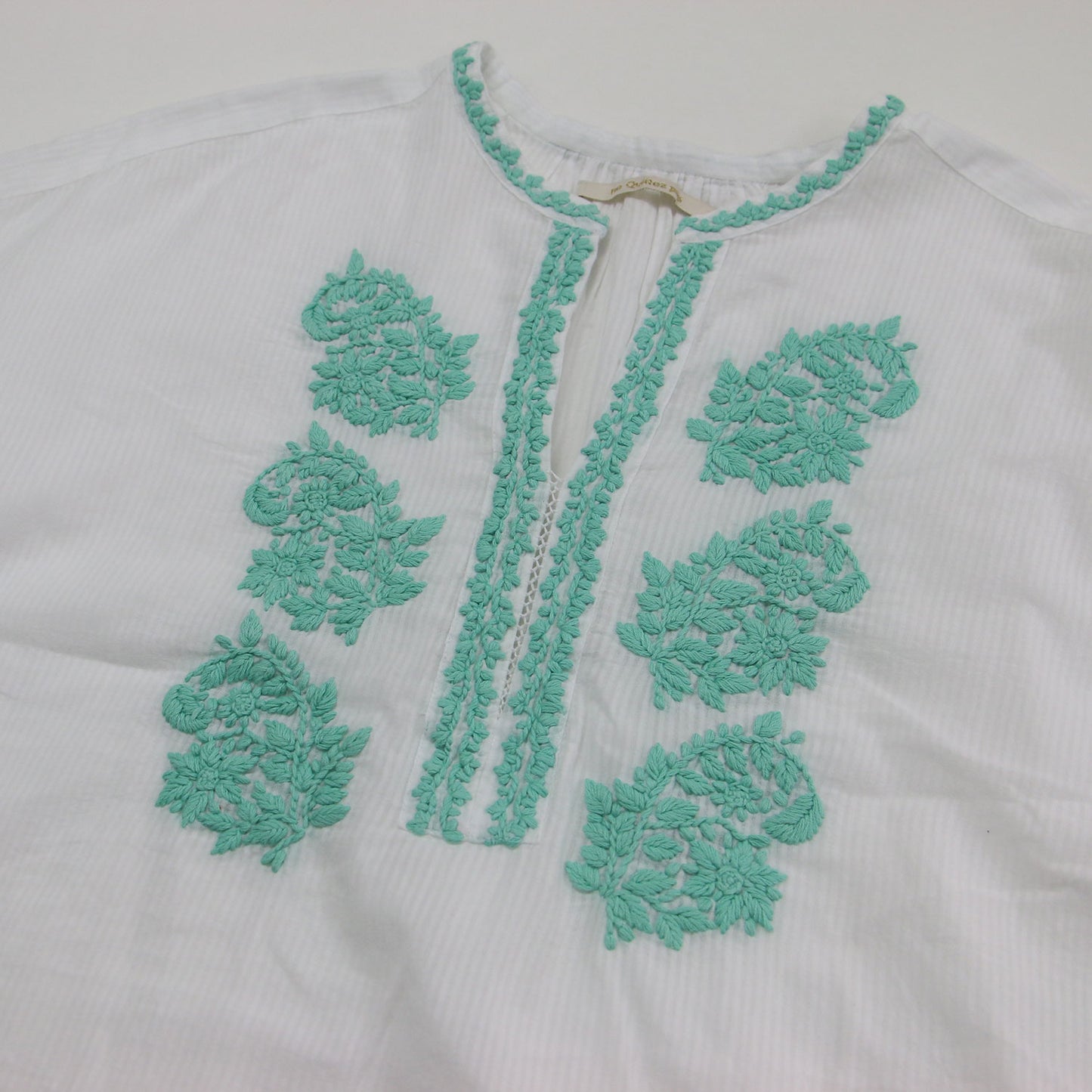 23春夏 コットン チカン刺繍 ブラウス / プルオーバー 長袖 キーネック ワイド スリット