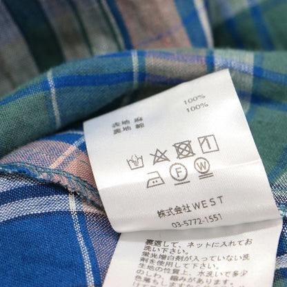 マドラスチェックマキシドレス / ワンピース Aライン フレア ラウンドネック ノースリーブ バックボタン ウエストゴム ベルト付き 総柄 コットン リネン ウォッシャブル