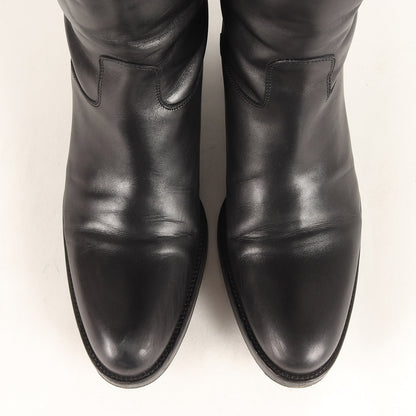 ベルト付き レザー ロングブーツ / ジョッキーブーツ ラウンドトゥ ローヒール