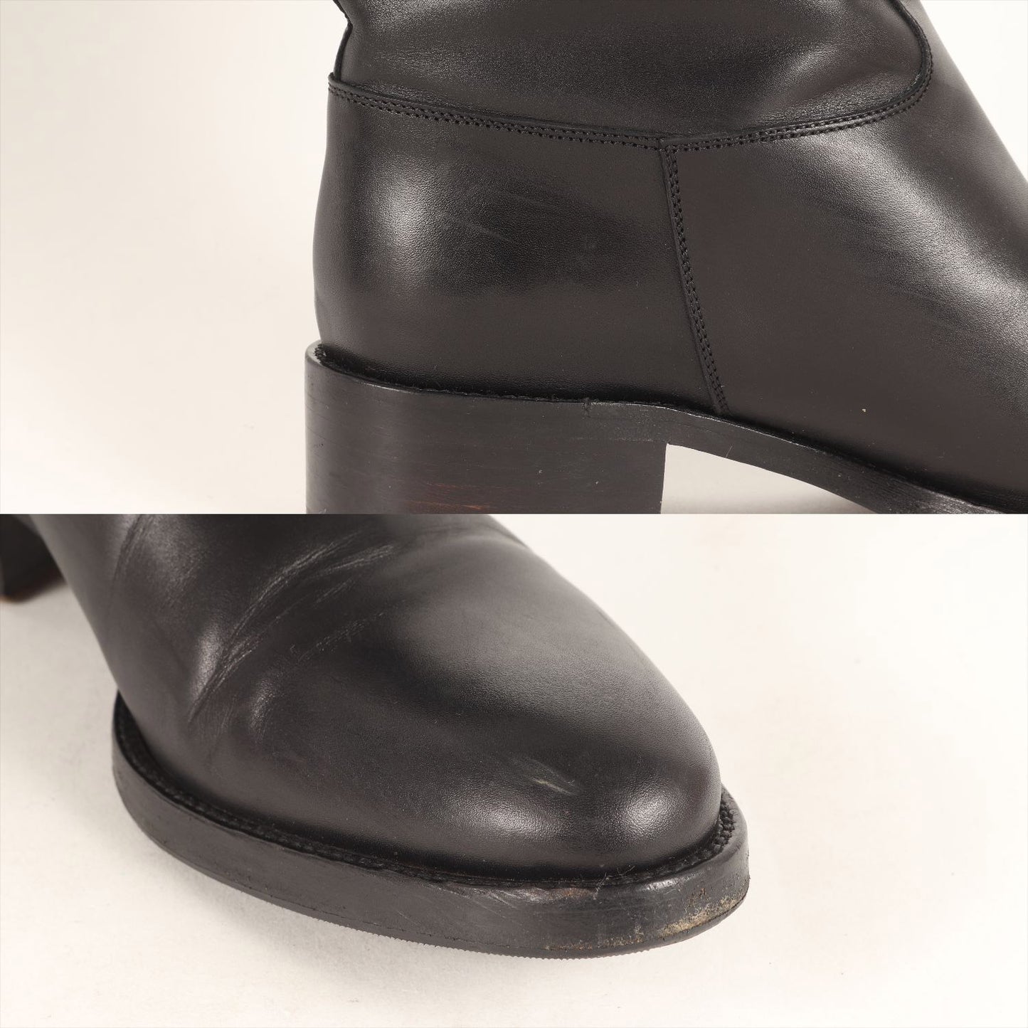 ベルト付き レザー ロングブーツ / ジョッキーブーツ ラウンドトゥ ローヒール