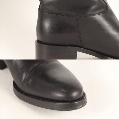 ベルト付き レザー ロングブーツ / ジョッキーブーツ ラウンドトゥ ローヒール