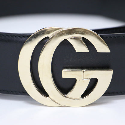 ダブルG バックル レザー ベルト / ブランドロゴ メタリック