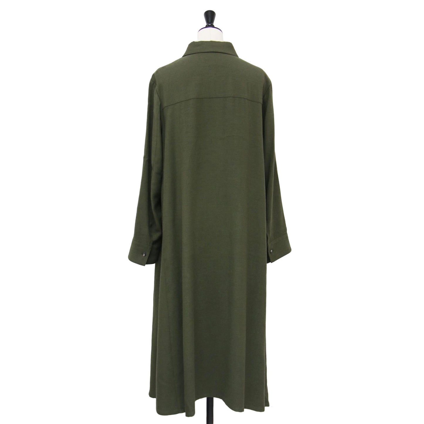 ウール ロング シャツワンピース / レギュラーカラー シャツドレス 長袖 Aライン フレア レーヨン