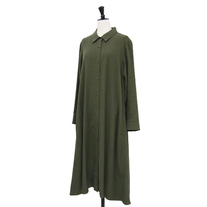 ウール ロング シャツワンピース / レギュラーカラー シャツドレス 長袖 Aライン フレア レーヨン