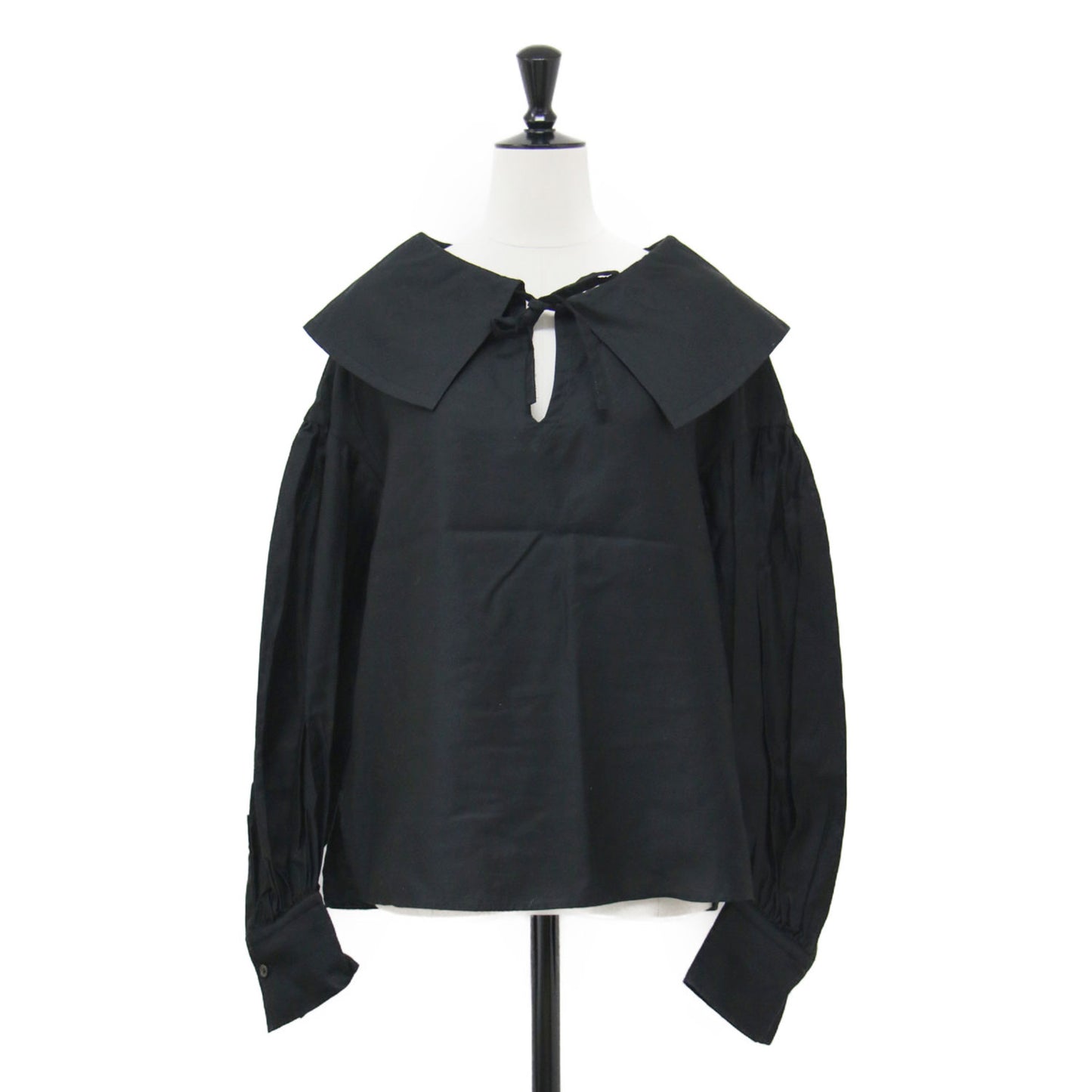 21秋冬 ビックカラー ワイド ブラウス / プルオーバー 長袖 タック ワイドスリーブ スリット コットン