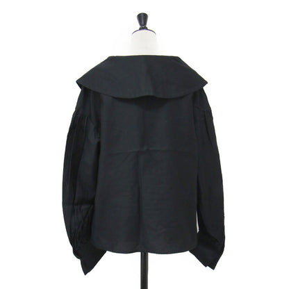 21秋冬 ビックカラー ワイド ブラウス / プルオーバー 長袖 タック ワイドスリーブ スリット コットン