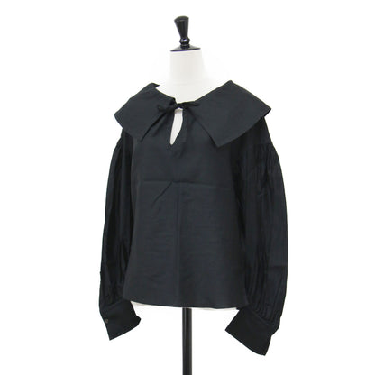 21秋冬 ビックカラー ワイド ブラウス / プルオーバー 長袖 タック ワイドスリーブ スリット コットン