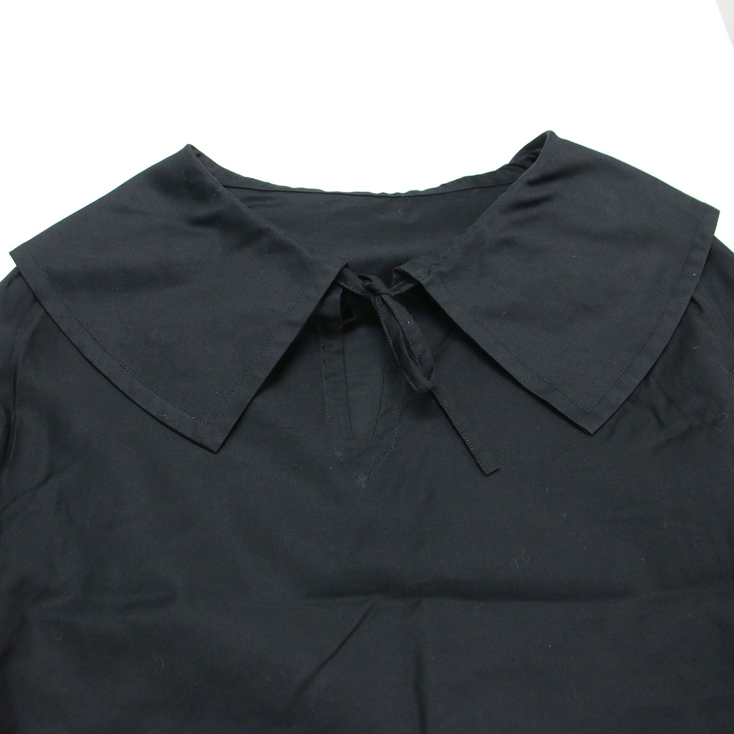 21秋冬 ビックカラー ワイド ブラウス / プルオーバー 長袖 タック ワイドスリーブ スリット コットン