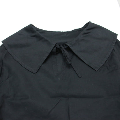 21秋冬 ビックカラー ワイド ブラウス / プルオーバー 長袖 タック ワイドスリーブ スリット コットン