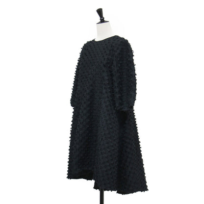 コットン シルク ジャガード フレア ミニドレス / ワンピース 5分袖 クルーネック パフスリーブ フレア