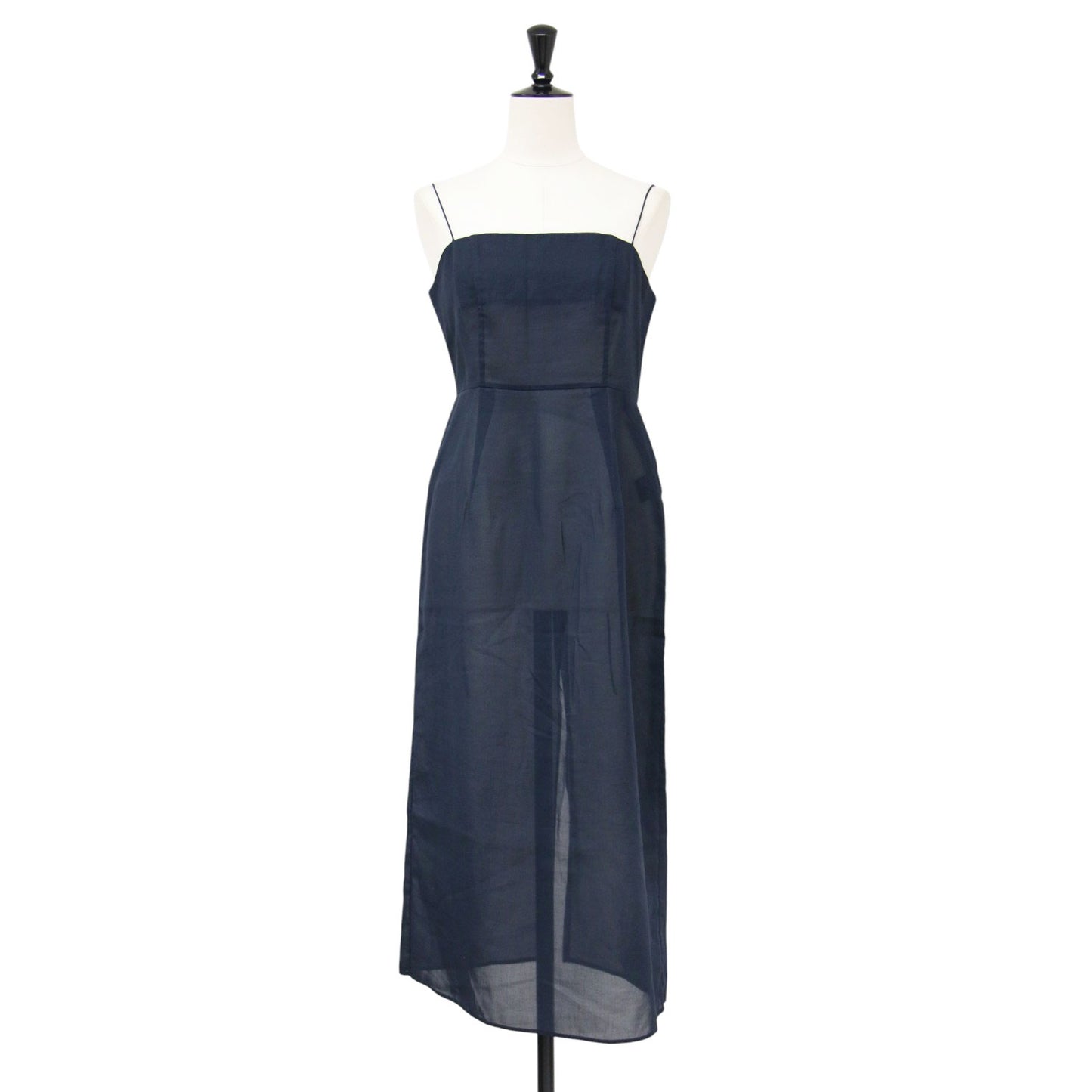 24春夏 シアー キャミソール ドレス / Sheer Camisole Dress ワンピース ミディ丈 Iライン ノースリーブ バックファスナー スリット コットン