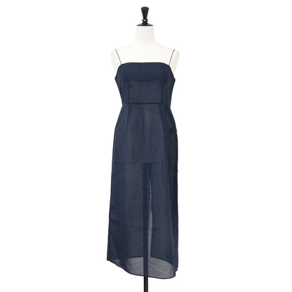 24春夏 シアー キャミソール ドレス / Sheer Camisole Dress ワンピース ミディ丈 Iライン ノースリーブ バックファスナー スリット コットン