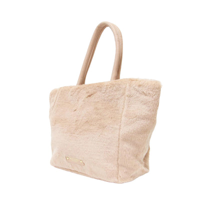 フェイクファー ハンドバッグ / トートバッグ 肩掛け ブランドロゴ 牛革