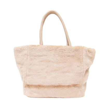 フェイクファー ハンドバッグ / トートバッグ 肩掛け ブランドロゴ 牛革