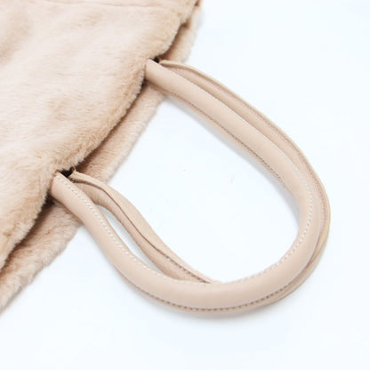 フェイクファー ハンドバッグ / トートバッグ 肩掛け ブランドロゴ 牛革