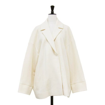 23秋冬 リングウール バックボリューム ミドルジャケット / コート 一枚仕立て ダブル ゴムギャザー ストレッチ ジャージー