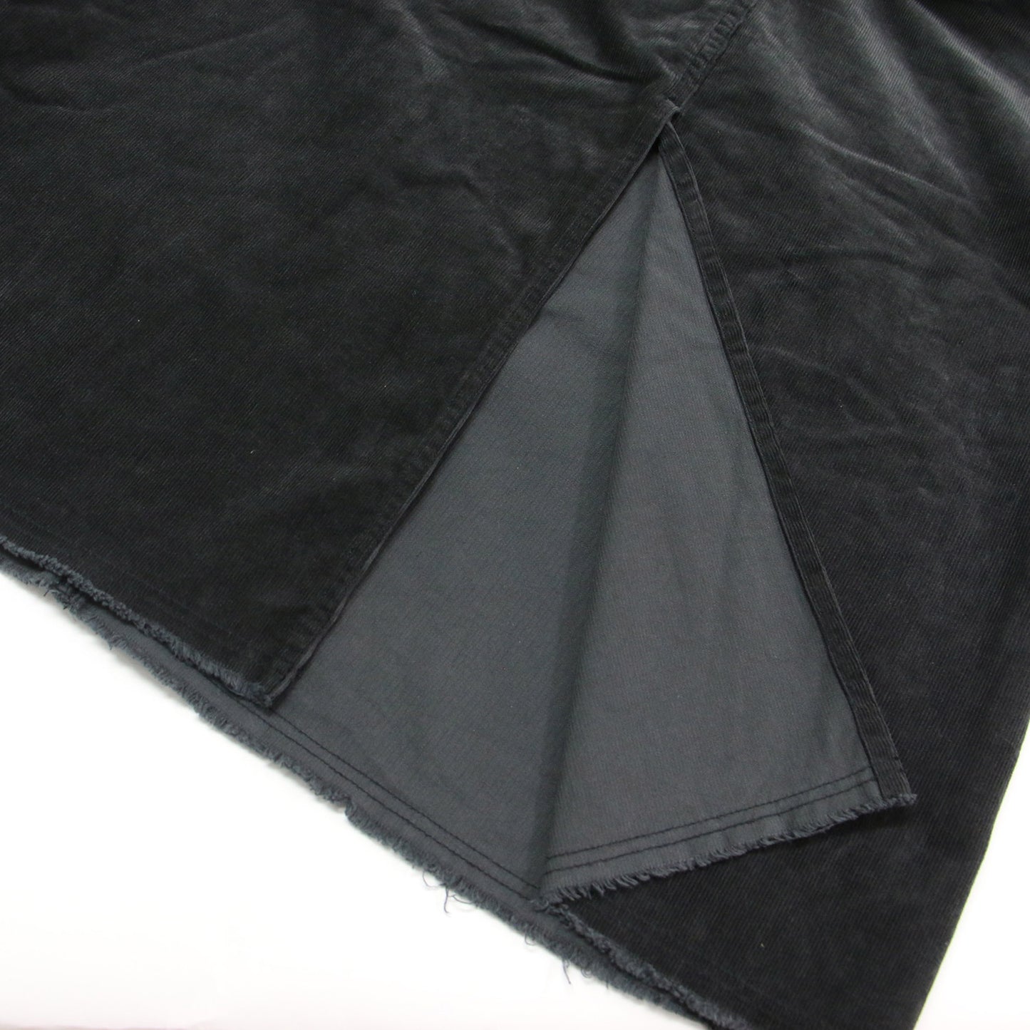 21春夏 コーデュロイ マキシスカート / フレア Aライン カットオフ 5ポケット スリット フリンジ ストレッチ コットン