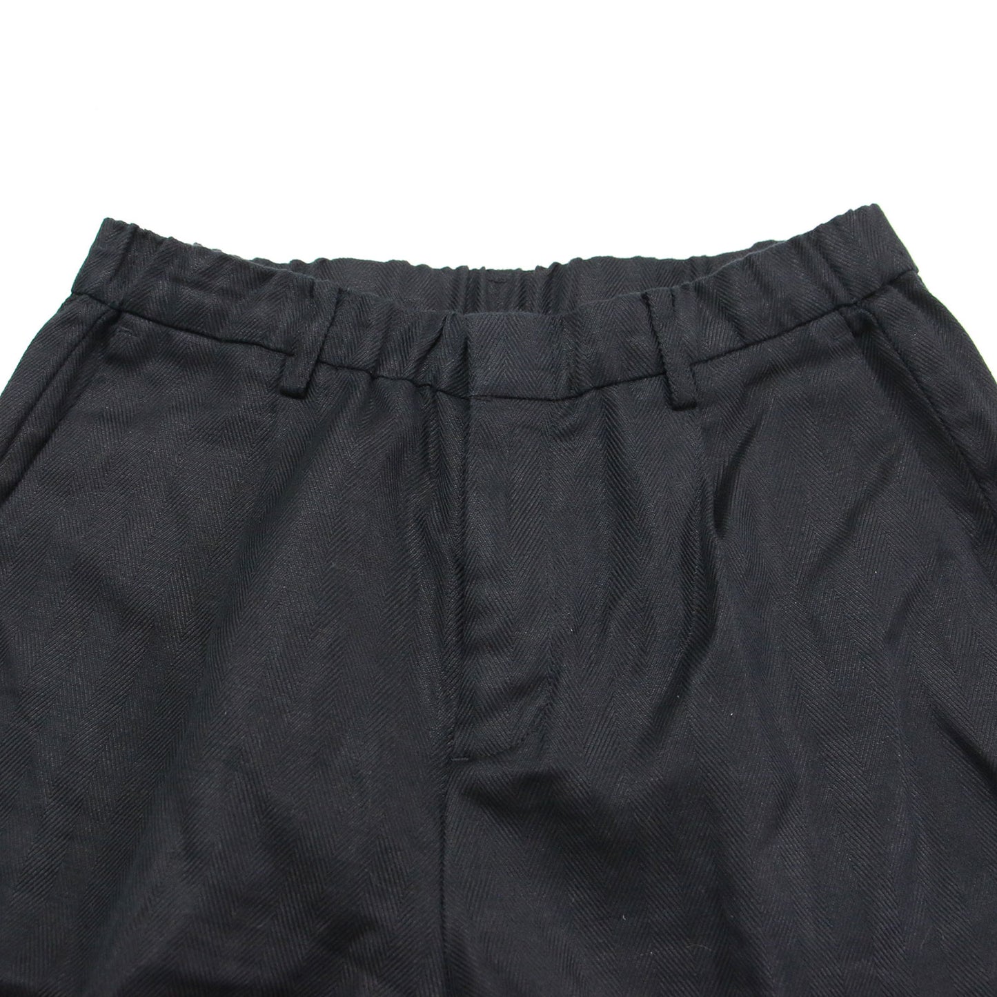 ヘリンボーンハーフパンツ / センタープレス タック ウエストゴム コットン リネン