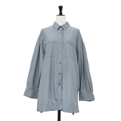 25秋冬 コットン シルク ポプリン チュニックシャツ / ブラウス 長袖 フレア Aライン タック ワイド