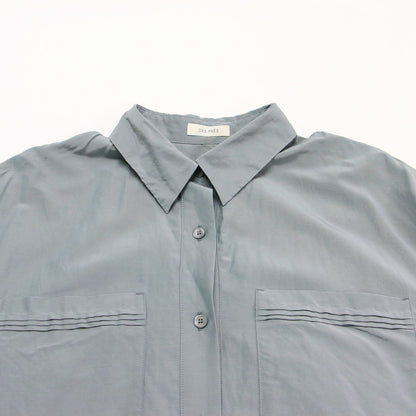 25秋冬 コットン シルク ポプリン チュニックシャツ / ブラウス 長袖 フレア Aライン タック ワイド