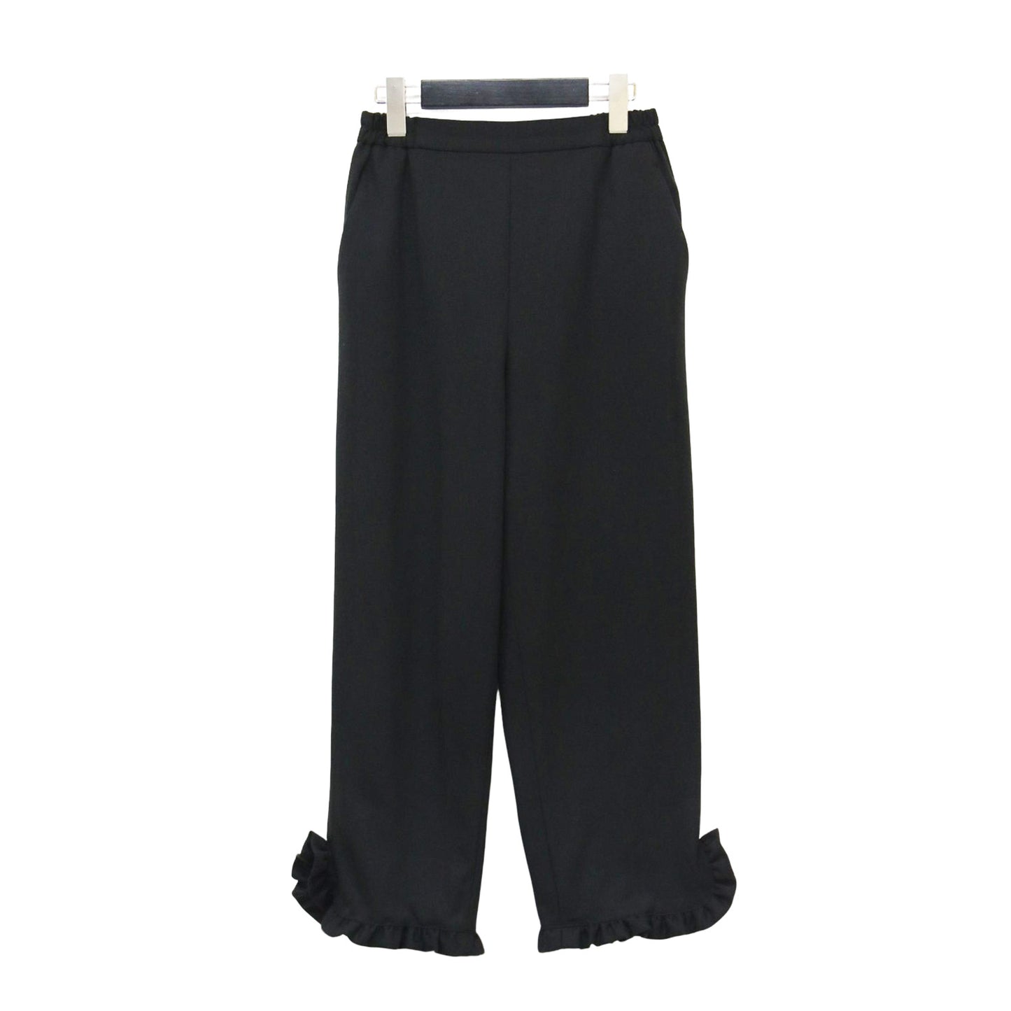 23秋冬 ストレッチ フリルパンツ / アンクル丈 ウエストゴム スリット レーヨン ウール