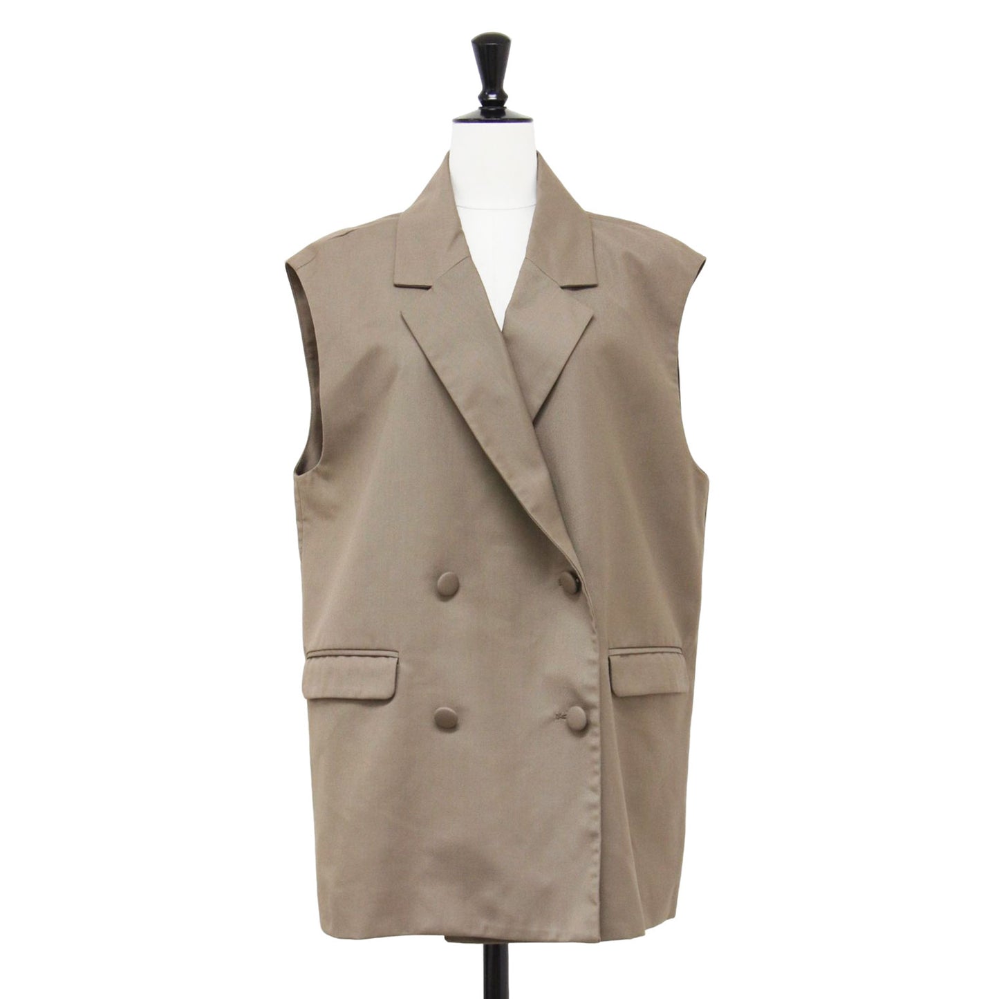 21秋冬 クルミボタン ダブル テーラード ベスト / MUTUALLY HOODIE WITH VEST ジレ ミドル丈 スリット ワイド