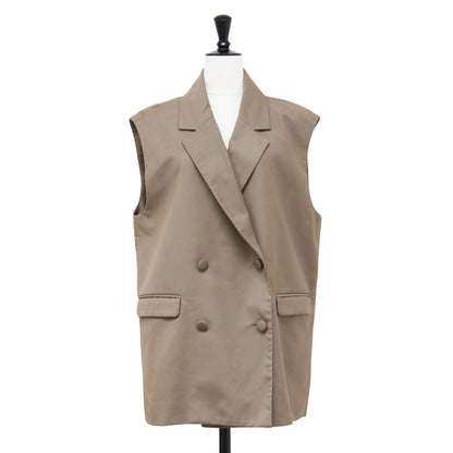 21秋冬 クルミボタン ダブル テーラード ベスト / MUTUALLY HOODIE WITH VEST ジレ ミドル丈 スリット ワイド