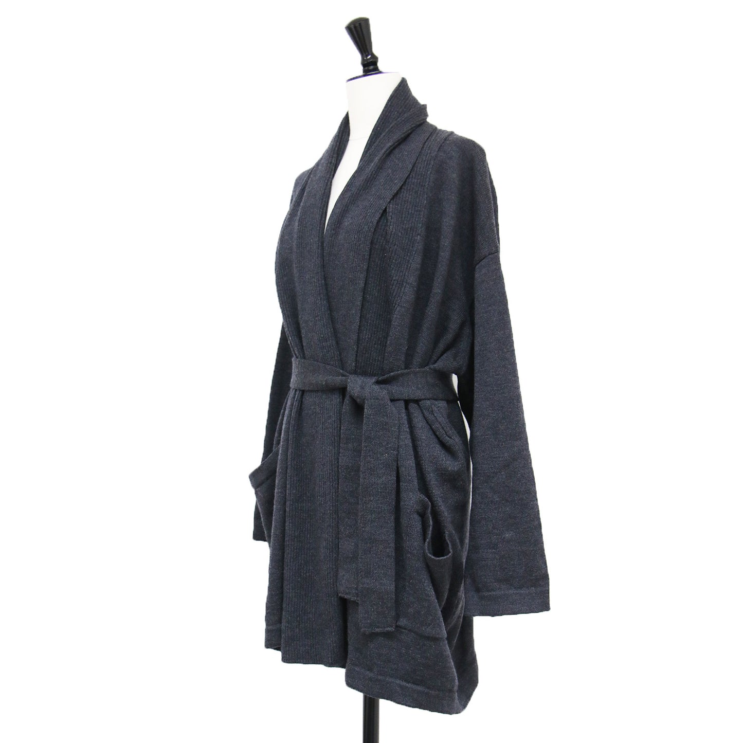 ベルト付き ショールカラー ニットカーディガン / ガウン 長袖 ミドル丈 オーバーサイズ ウール