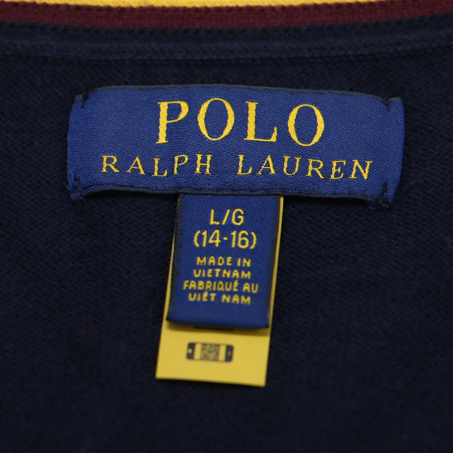 Vネック ポニー 刺繍 コットンカーディガン / ニット 長袖 ライン ロゴ ハイゲージ