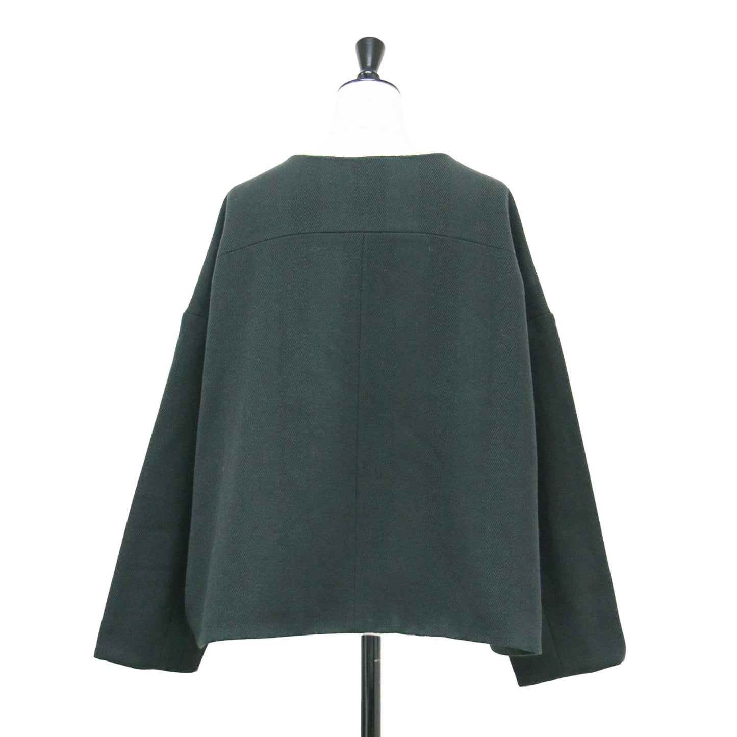 ヘリンボーン ノーカラー ジャケット / lined round collar jacket ショート丈 長袖 ドロップショルダー ウール