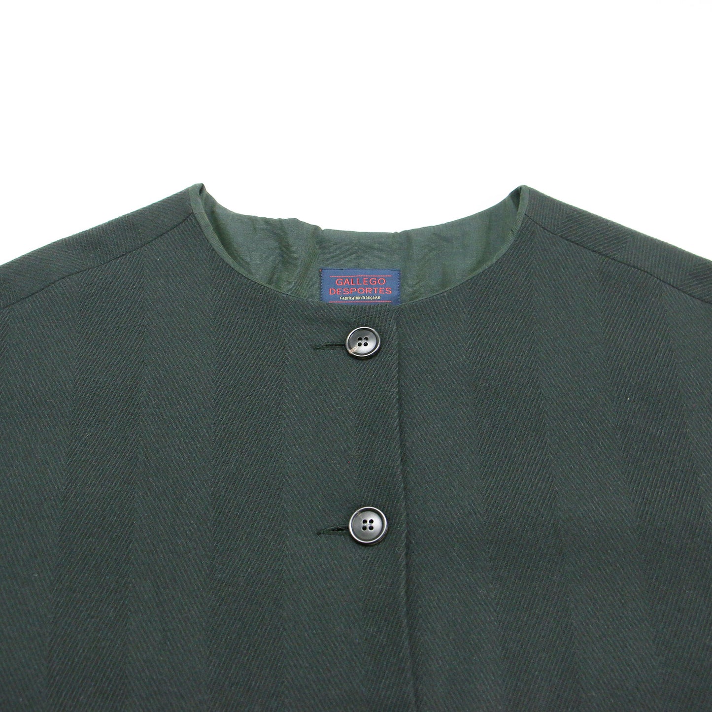 ヘリンボーン ノーカラー ジャケット / lined round collar jacket ショート丈 長袖 ドロップショルダー ウール