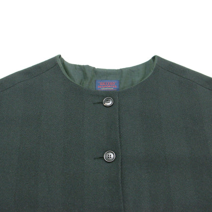 ヘリンボーン ノーカラー ジャケット / lined round collar jacket ショート丈 長袖 ドロップショルダー ウール