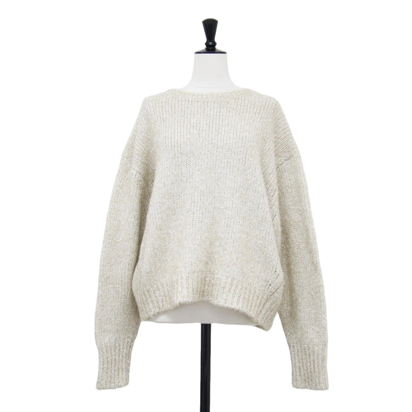 24秋冬 ラメ シャギーニット / プルオーバー 長袖 クルーンネック ワイド ウール カシミヤ