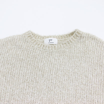 24秋冬 ラメ シャギーニット / プルオーバー 長袖 クルーンネック ワイド ウール カシミヤ