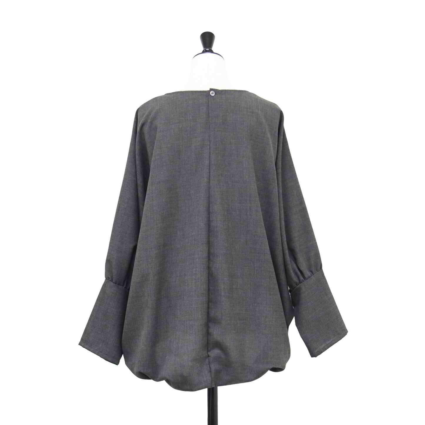 クルーネック コクーン プルオーバー / ブラウス 長袖 ドルマンスリーブ タック ワイド ウール