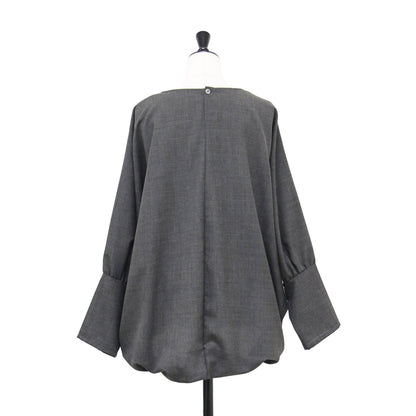 クルーネック コクーン プルオーバー / ブラウス 長袖 ドルマンスリーブ タック ワイド ウール