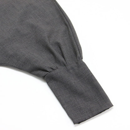 クルーネック コクーン プルオーバー / ブラウス 長袖 ドルマンスリーブ タック ワイド ウール