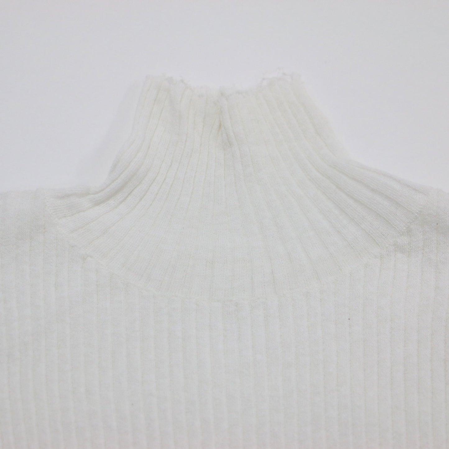 23秋冬 ダメージ リブ タートルネック ニット / プルオーバー 長袖 コンパクト コットン リネン