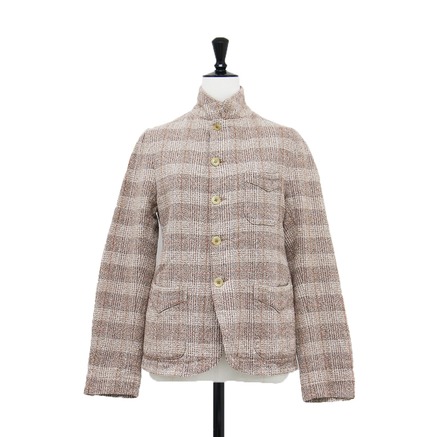 杢杢ツイードのジャケット / テーラード 長袖 コンパクト チェック柄 コットン リネン