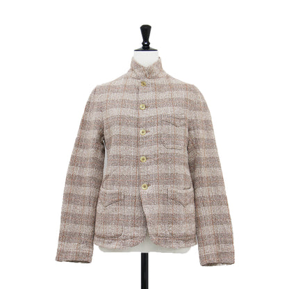 杢杢ツイードのジャケット / テーラード 長袖 コンパクト チェック柄 コットン リネン