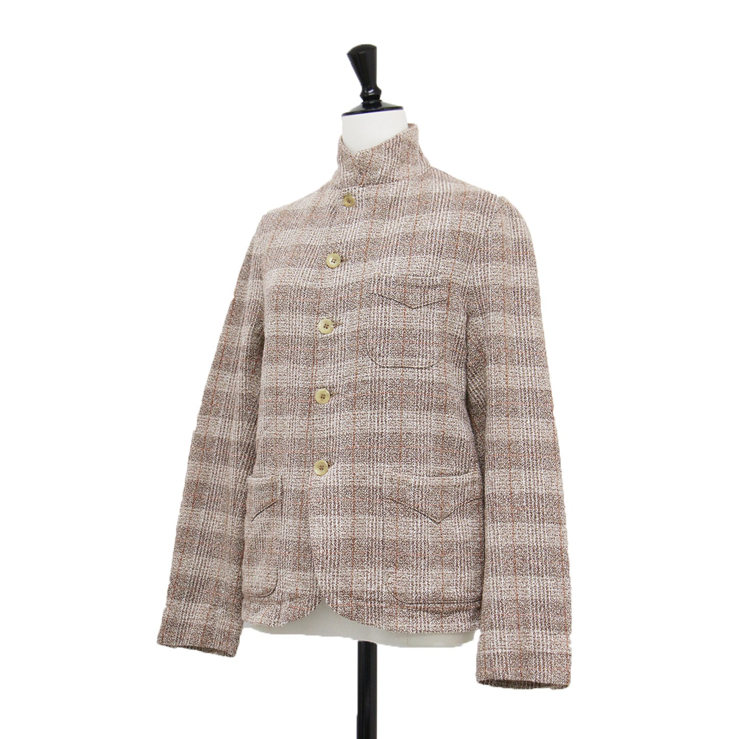 杢杢ツイードのジャケット / テーラード 長袖 コンパクト チェック柄 コットン リネン