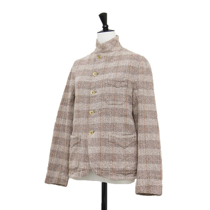 杢杢ツイードのジャケット / テーラード 長袖 コンパクト チェック柄 コットン リネン