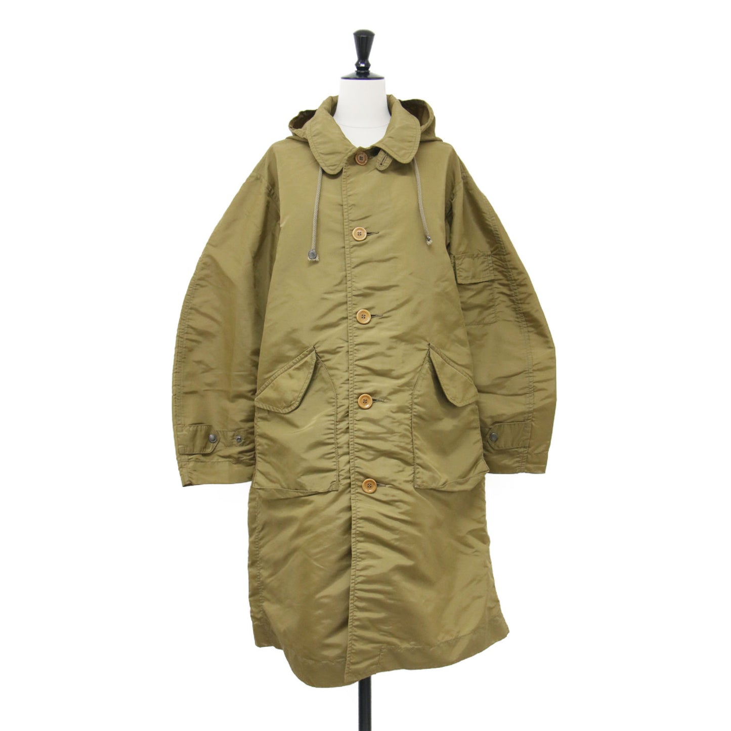 厚ナイロンの908ミリタリーコート / ロング丈 Aライン フード ドローコード ジップ ロゴ ユニセックス