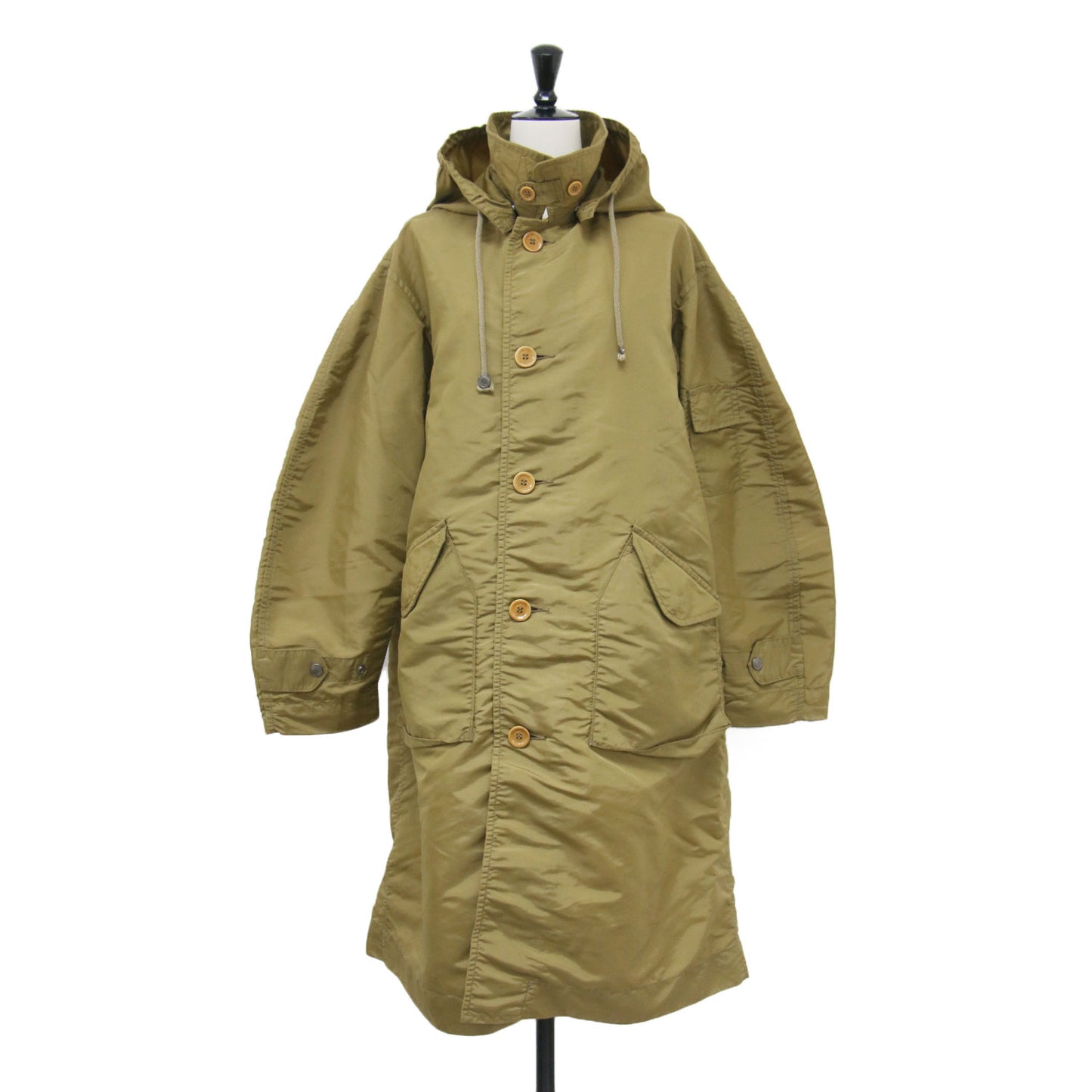 厚ナイロンの908ミリタリーコート / ロング丈 Aライン フード ドローコード ジップ ロゴ ユニセックス