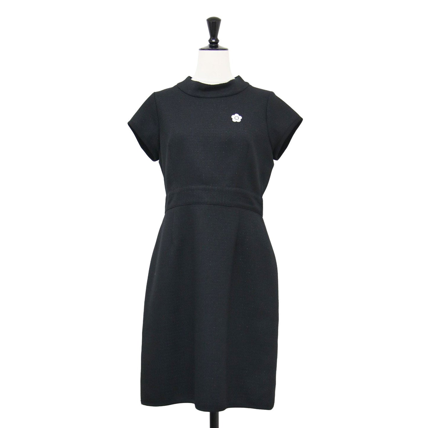 ファンシーラメ ブッチャー ワンピース / ドレス スタンドカラー フレンチスリーブ ミニ丈 デイジー刺繍