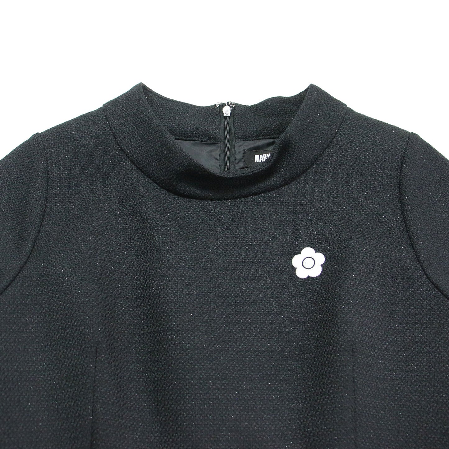 ファンシーラメ ブッチャー ワンピース / ドレス スタンドカラー フレンチスリーブ ミニ丈 デイジー刺繍